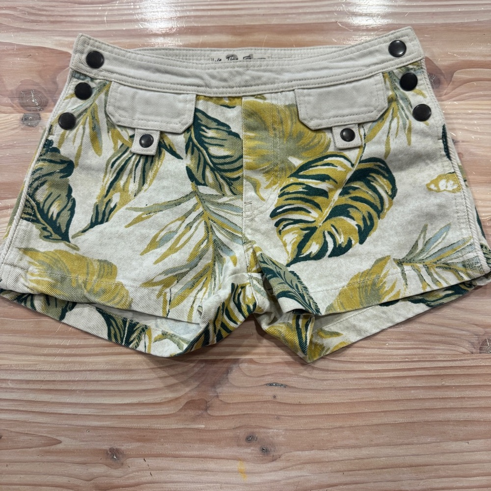 Free People High Waist Tropical Leaf Shorts - Green and Yellow